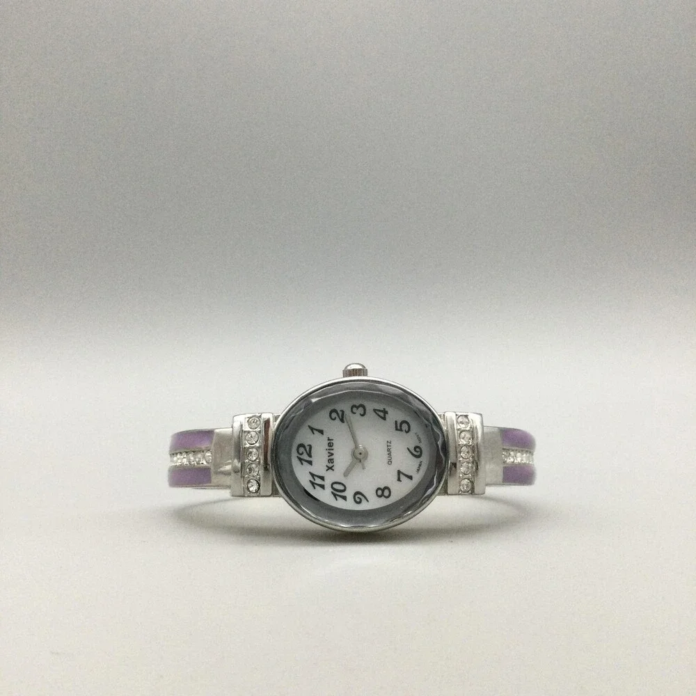 Xavier Womens Watch 20mm Oval Dial Faceted Crystal Purple Cuff Band New Battery